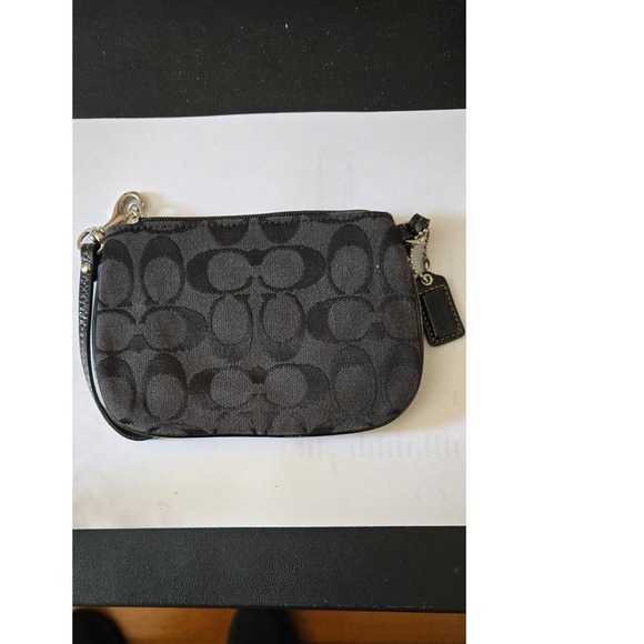 Coach Handbags - Coach Signature Jacquard Small Wristlet Black Smoke Grey Monogram 42391